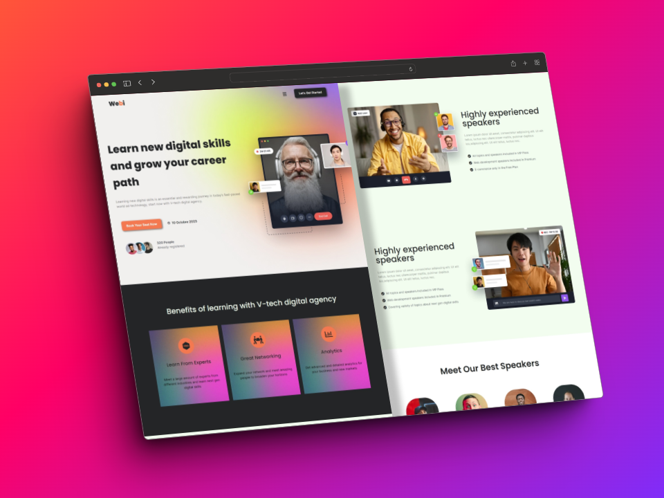 V tech webinar website design mockup