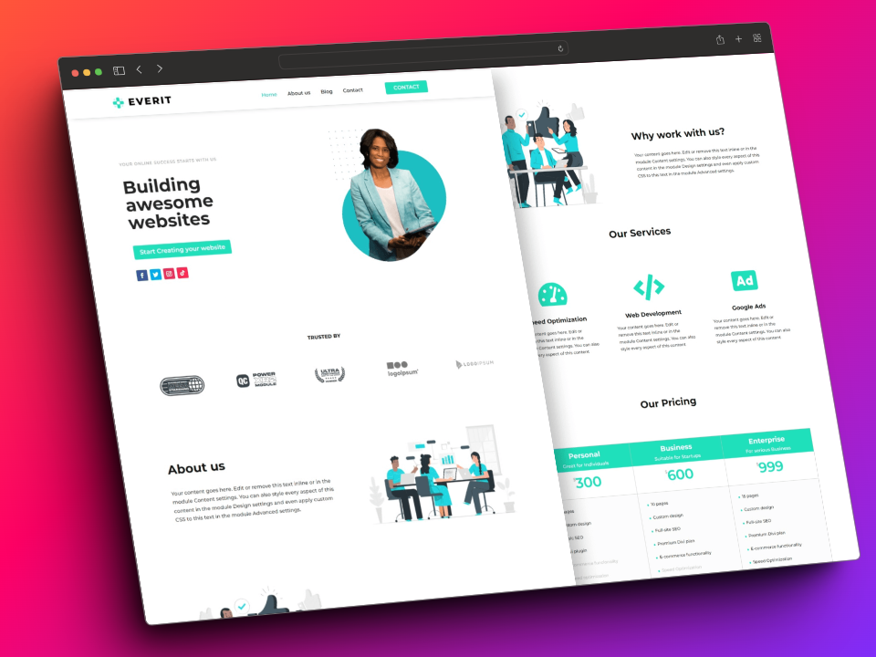 Divi digital agency website screenshot mockup